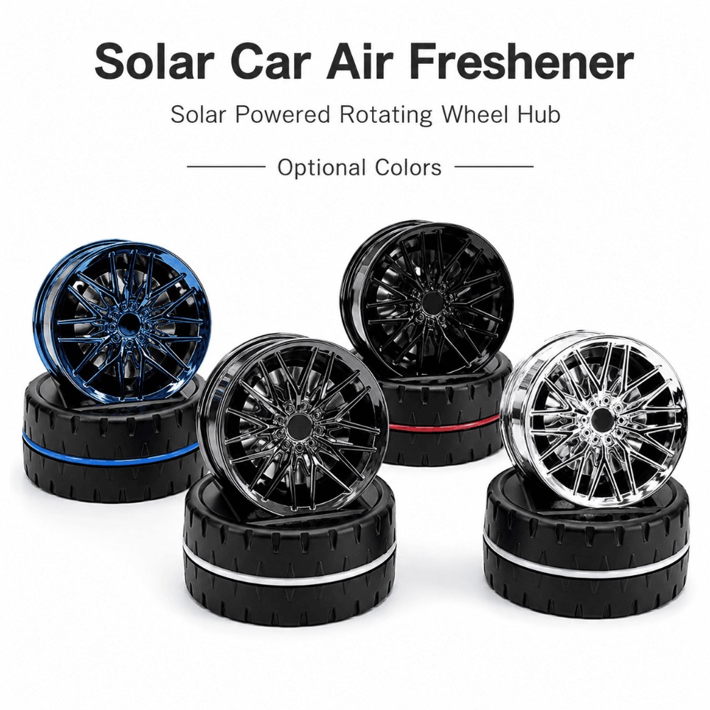 Perfume Fragrance Wheel - Solar-Autoduftspender für Universalfahrzeuge, rotierender Radnaben-Parfüm-Diffusor, Armaturenbrett-Ornament,