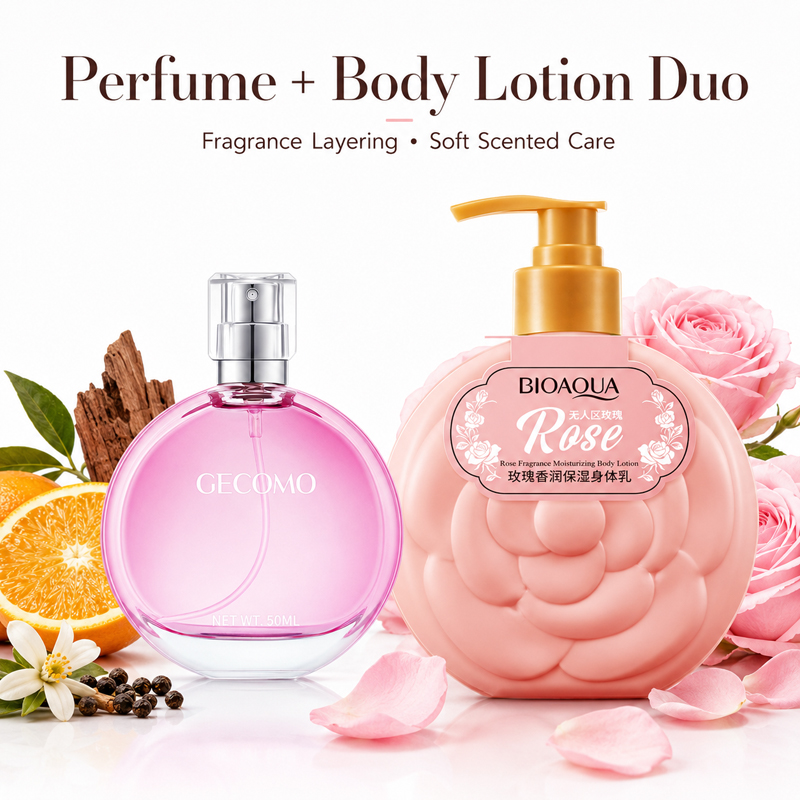 Perfume Smell Fragrance - GECOMO Damen-Parfüm-Set 50ml + Rosen-Körperlotion, Duft-Layering-Duo,
