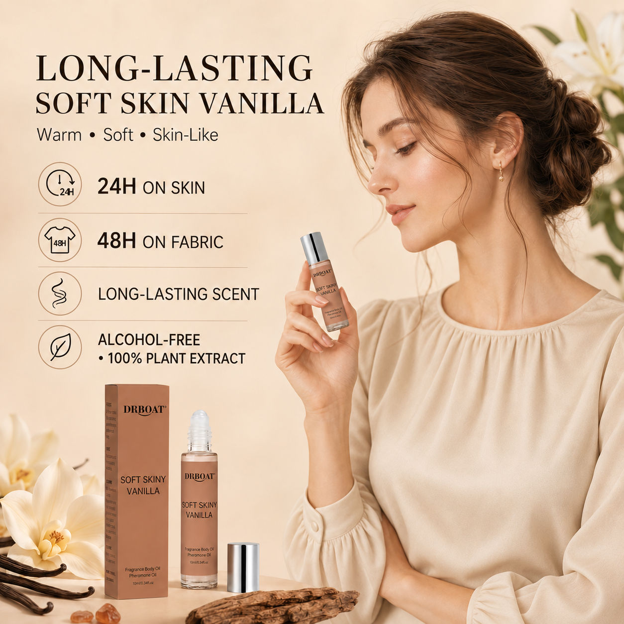 Fragrance-Oils Perfume - Roll-On-Duftöl für Damen, sanfter Vanille-Orient-Duft, alkoholfrei,