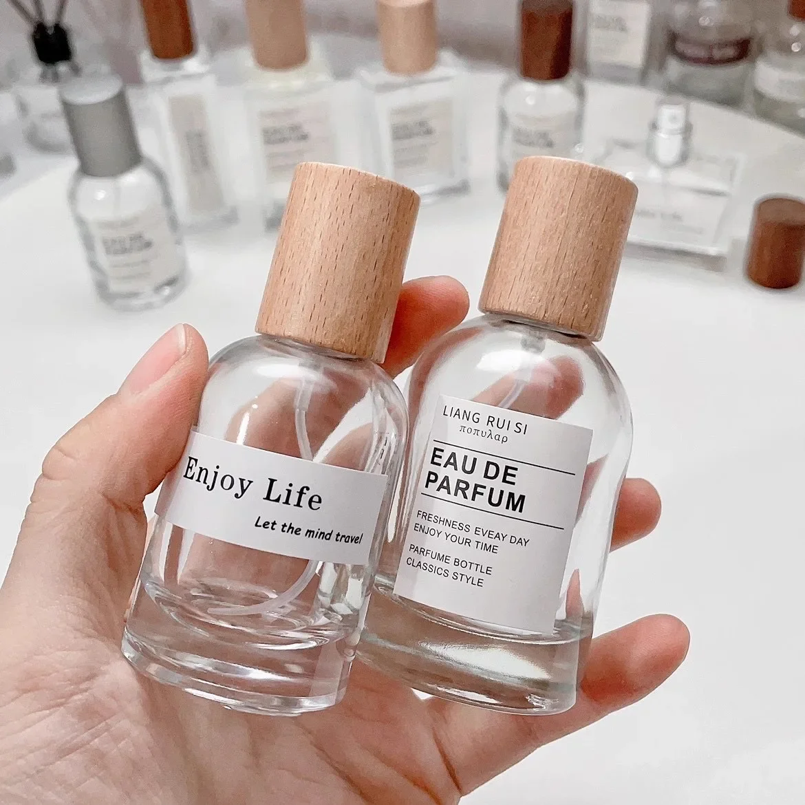 Perfume Fragrance World Qahwa - 30/50ML Glas-Parfümflasche Sprühflasche mit Holzkappe Feiner